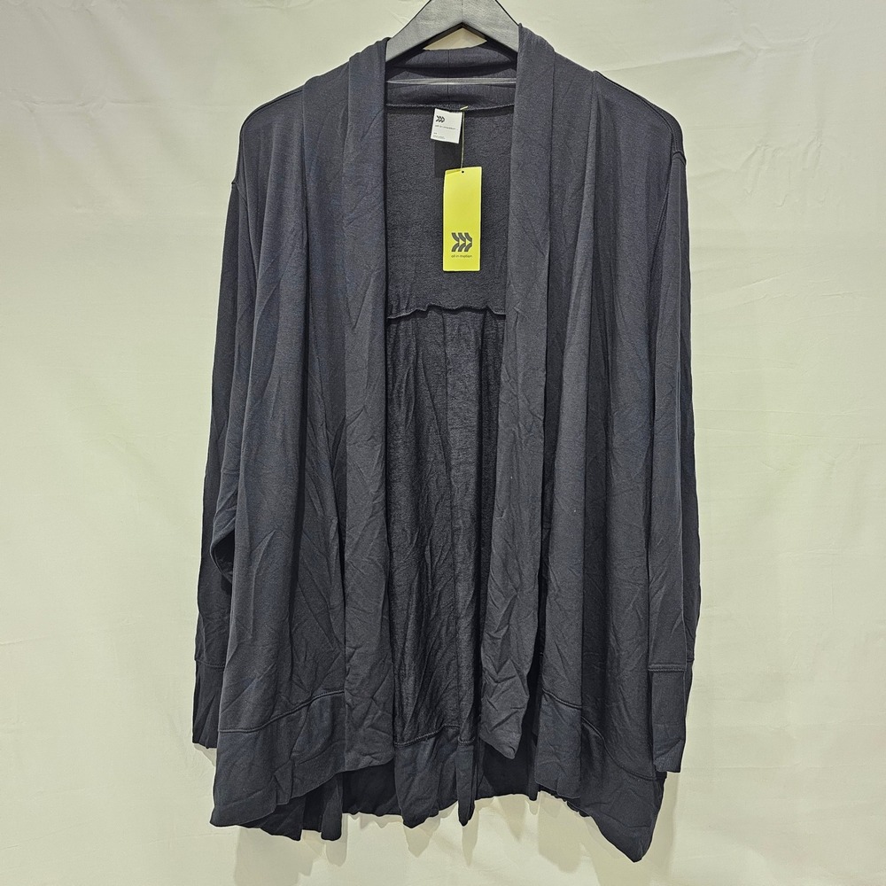 New All In Motion Womens 3X Black Open Front Cardigan Thumbhole Sleeves NWT